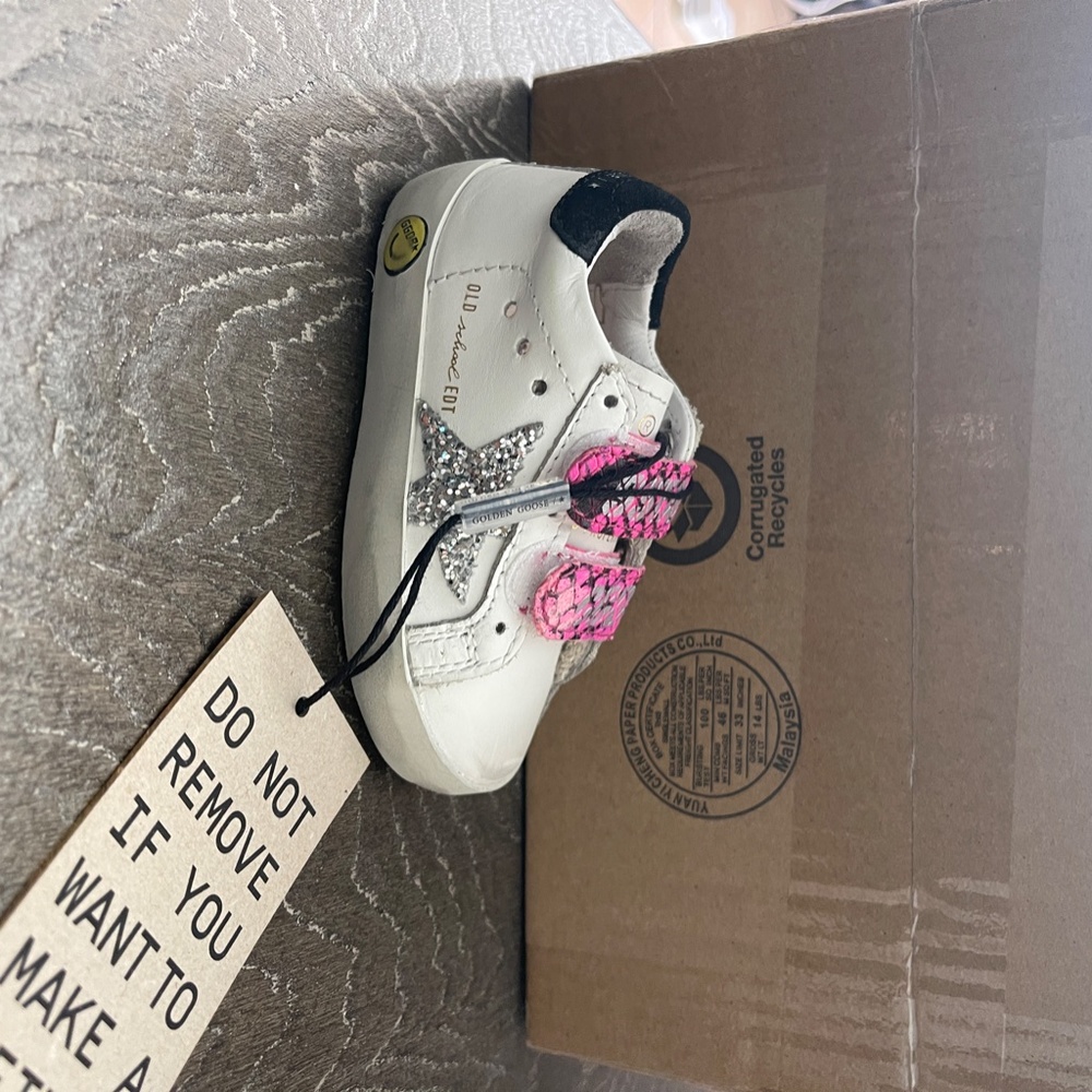 Toddler Old School sneakers with glittery star and fuchsia snakeskin-print heel - Picture 6 of 9